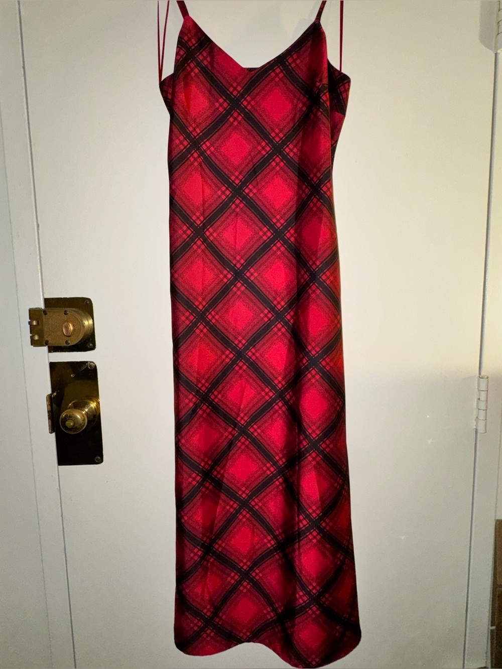 Rachel Zoe Cherry Red Plaid Slip Maxi Dress Medium